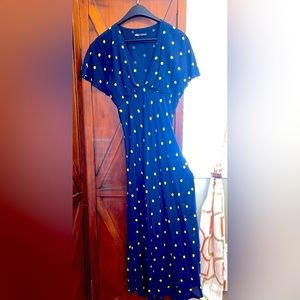 Zara navy/yellow polka dot maxi dress!